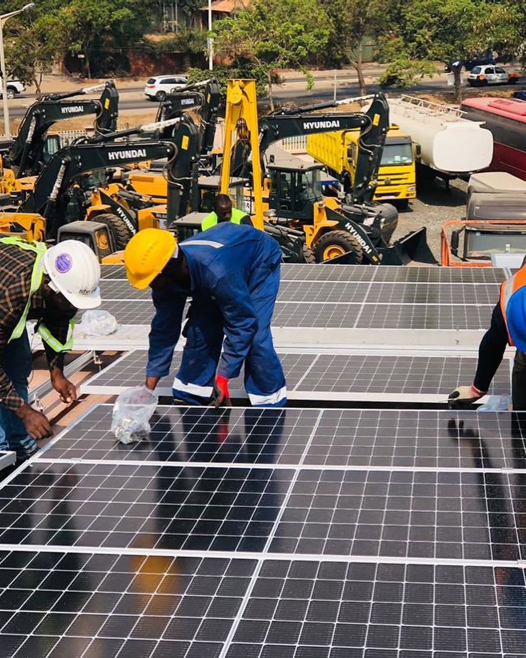 Professional solar panel technician working